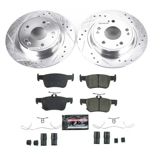 Image of PowerStop Z23 Performance Brake Pad & Rotor Kit Rear K8063 | Honda Accord 2018-25 Carbon Fiber Ceramic Brake Pads + Drilled & Slotted Rotors