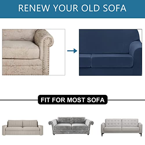Fuangui 3 Piece Velvet Sofa Covers For 2 Cushion Stretch Couch Sofa Slipcover With 2 Individual Cushion Covers Furniture Protector For Living Room Chairs With Elastic Bottom, Loveseat, 32 #TOP3
