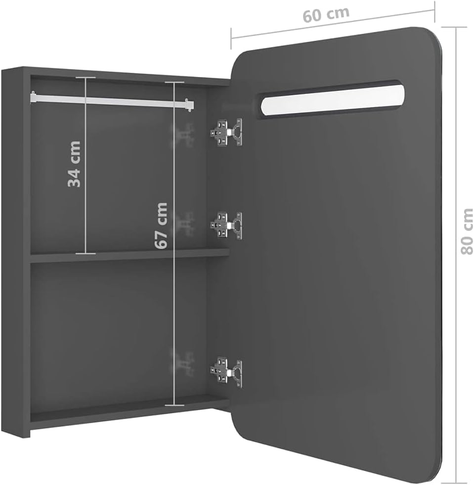 Mirror Cabinet Bathroom Cabinet Wall Cabinet Bathroom Furniture Bathroom Cabinet with Mirror LED Bathroom Mirror Cabinet Glossy Grey 60 x 11 x 80 cm
