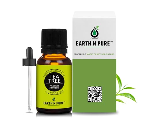 Image of Earth N Pure Tea Tree Essential Oil for Acne, Skin and Scalp Care - 100% Pure Natural Tea Tree Oil for Face, Hair & Aromatherapy - Steam Distilled - 15ml