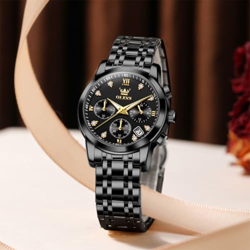 Image of OLEVS Women Watch Multifunctional Two Tone Watch Fashion Business Analog Quartz Ladies Watch Stainless Steel Waterproof Diamond Watch for Women