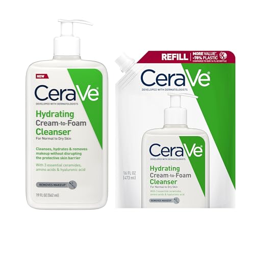 Image of CeraVe Hydrating Cream To Foam Cleanser, 19 Fluid Ounce + Hydrating Cream To Foam Cleanser, 16 Ounce Refill