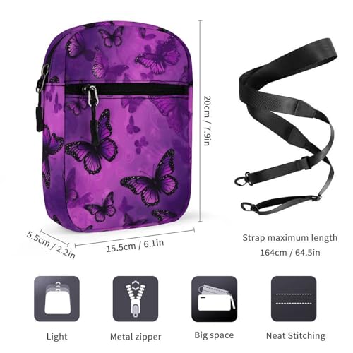 Personalized Small Crossbody Bag Water Resistant Messenger Bags Mini Purple Butterfly Printing SlingBag For Men Women2