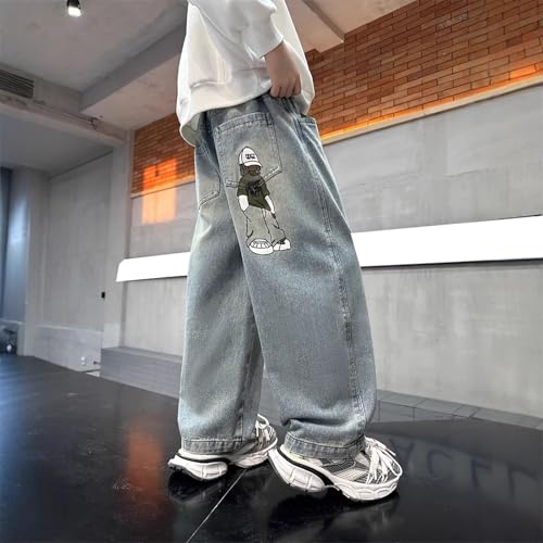 Baggy Jeans Boys for Kids Teen Casual Straight Wide Leg Jeans Y2K Streetwear Elastic Waist Denim Pants with Pockets2