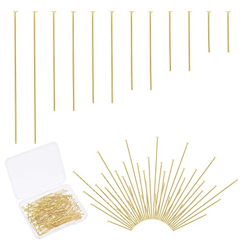 PH PandaHall 24K Gold Flat Head Pins, 210pcs 6 Size 304 Stainless Steel Jewelry Making Pins 23 Guage Headpins for Earring Pendant Bracelet Necklace Jewelry DIY Craft, 15mm 20mm 30mm 35mm 40mm 50mm