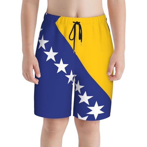 Flag of Bosnia and Herzegovina X-Large Youth Beach Pants, Soft and Breathable, with Drawstring Waist, Suitable for Sports and Leisure. Black3
