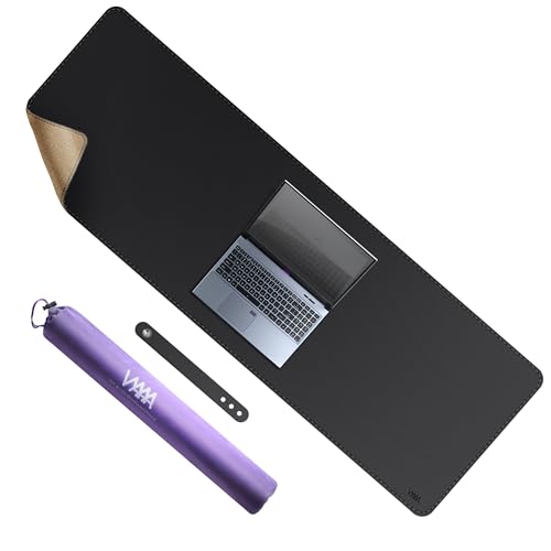 Tapis de souris XXL en cuir et liège noir, idéal pour organiser un bureau de télétravail
