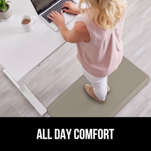 Image of GORILLA GRIP Comfortable Cushioned Kitchen Mats for Floor, Waterproof and Stain Resistant Soft Top, 3 /4 Inch Thick Ergonomic Standing Desk Anti Fatigue Mat, Foam Supports Ankles, Feet, 20x32, Toffee