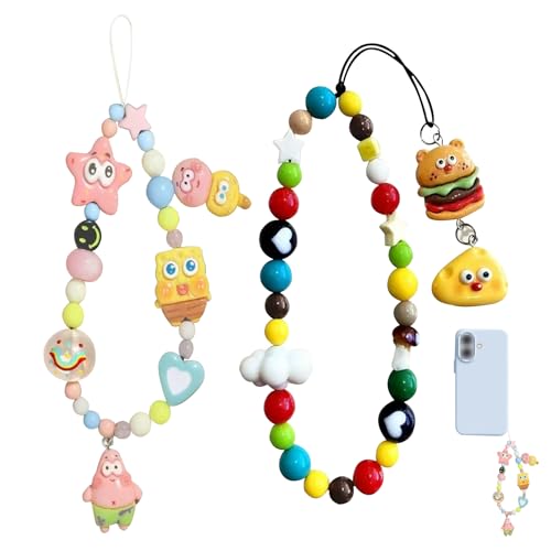 FOSDICK 2 Pcs Bijoux de Telephone, Mignon Bracelet Telephone Portable, Chaine Telephone Portable Bijoux, Hamburger Motifs Phone Charm, Pendentifs pour...
