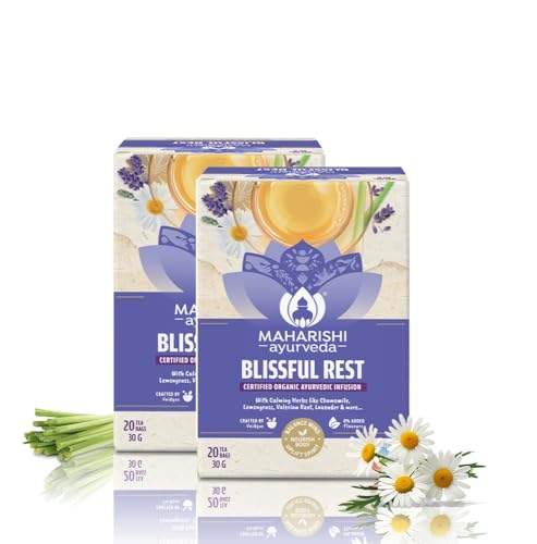 Maharishi Ayurveda Organic Certified Blissful Rest Herbal Tea | With Chamomile, Lemongrass, Valerian Root & Lavender | Supports Relaxation, Calm Mind & Restful Sleep | 20 Tea Bags (30g) Pack of 2