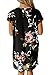 JayscreateEU Damenkleid Sommerkleid Tunikakleid T-Shirtkleid Knielanges Kleid A-Linie Kurzarm Kleid Freizeitkleid V-Ausschnitt Kleid mit Taschen Strandkleid Umstandskleid ，Schwarzer Druck，L