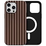 Skyseaco for iPhone 14 Pro Max Case with Magsafe Cute Striped Phone Case, Shockproof Slim Soft TPU and Hard PC Double Layer Protective Cover for Women, Brown