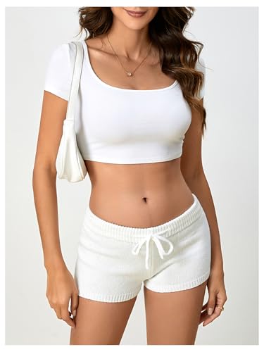 MakeMeChic Women's Crochet Knit Mini Shorts Micro Pajama Fuzzy Shorts4