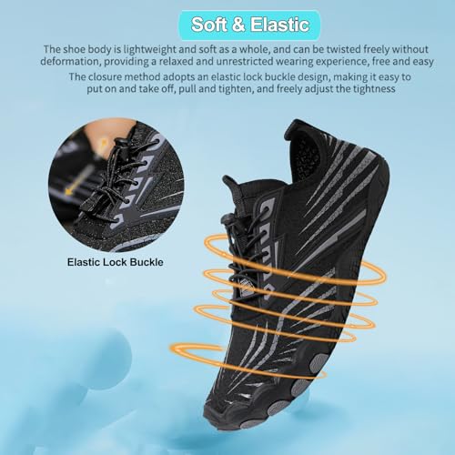 Image of Beach Water Shoes for Women Men Quick Dry Non-Slip Wide Toe Hike Barefoot Footwear for Beach Pool Aqua Swim Surf Walk