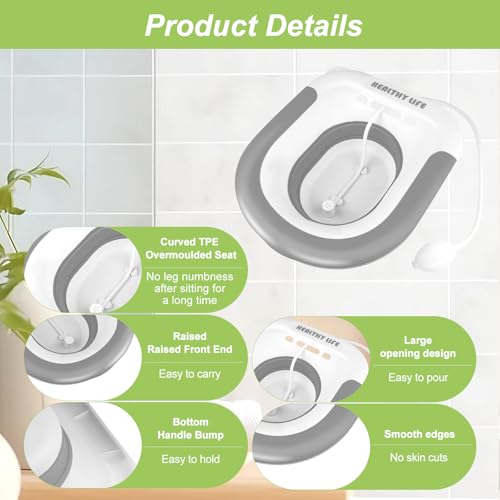 TNOMSNO Sitzbad für Toilette, Bidet Einsatz für Toilette mit Spülung, Faltbares Sitzbadewanne Erwachsene, Sitzbadewanne für Hämorrhoidenbehandlung, Wochenbettpflege, Schwangere und ältere Menschen