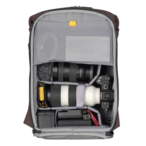 Image of VANGUARD VEO Lite B25L Camera & Everyday Backpack (Chocolate) - Fits Full-Frame Camera with 70-200mm Attached + 3-4 Lenses, 16 inch Laptop Storage, 3-Way Access, Convertible Daypack Design