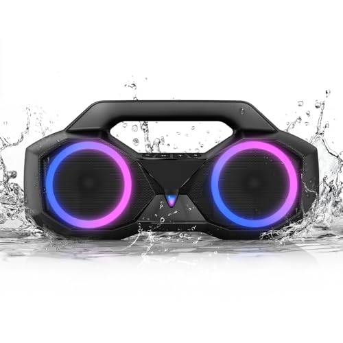 Bluetooth Speaker 80W(Peak)Loud with Bass, 20H Playtime, IPX7 Waterproof, RGB Lights, TWS, Large Portable Wireless Speakers for Outdoor, Home, Party, Pool, Beach, Tailgating, Gym, Work, Gifts (Black)