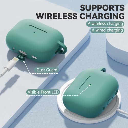 Image of Ljusmicker for AirPods Pro 3 Case 2025 with Cleaner Kit,Magnetic Green | Soft Silicone Protective Cover for Apple AirPod Pro 3rd Generation Case with Keychain for Women Men,Shockproof,Magnetic