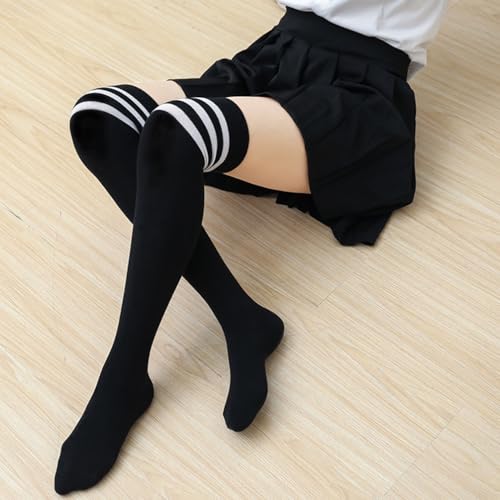 Image of DRESHOW 6 Pairs High Thigh Socks Striped Over Knee Thin Tights Long Stocking for Women Leg Warmer