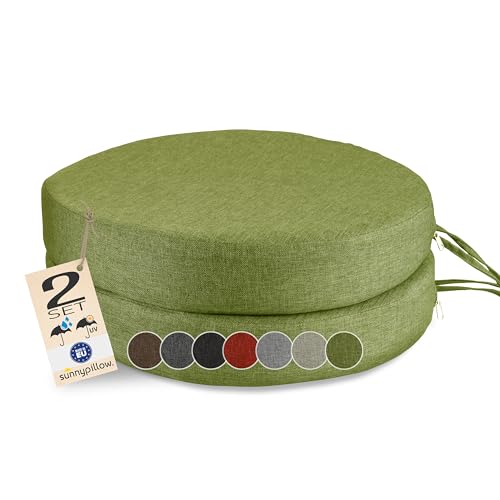 sunnypillow Lot de 2 Coussins de Chaise Ronds Ø 40 cm Extérieur - imperméables résistants aux UV - épaisseur 7 cm - Coussin d'assise pour bancs - Coussin...