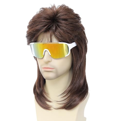 Image of Men's Mullet Wig 70s 80s Retro Brown Cosplay Wig for Halloween Party Fancy Dress Costume Accessory (Medium Brown)