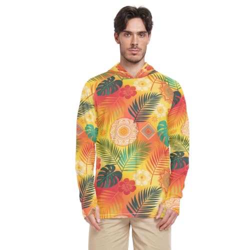 Sweat à capuche léger homme UPF 50+ motif fleurs jaune bohème