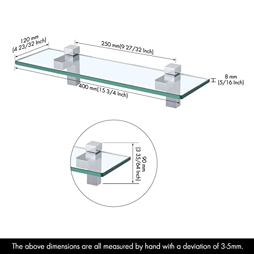 Kes Glass Shelves For Bathroom, 15.8-Inch Bathroom Shelf With Rectangle Tempered Glass And Polished Chrome Bracket Wall Mount 2 Pack, Bgs3201S40-P2 #TOP2