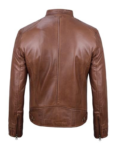 Image of Blingsoul Leather Jacket Men - Real Lambskin Cafe Racer Motorcycle Style Jacket for Mens