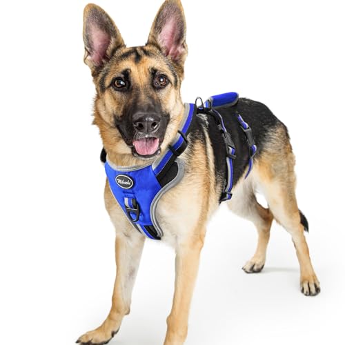 Image of Mihachi Escape Proof Dog Harness - No Pull Dog Harness with Handle, Soft Padded Reflective and Adjustable Full Body Pet Harness Vest for Medium Large Dogs Walking Hiking Training, Blue Large