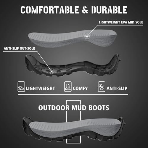 WOVENPAK Rubber Boots for Men, Hunting Boots 6mm Neoprene Insulated Mud Boots for Men with Steel Shank, Mens Rubber Boots Waterproof Boots for Men, Anti Slip Work Boots Outdoor Mud Boots, Size 6-134