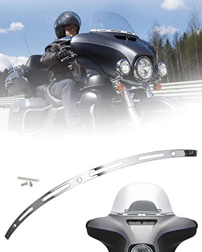 Anonemoto Slotted Windshield Trim Chrome Stainless Windscreen Trim Compatible For Harley 2014-2023 Touring Ultra Limited Street Glide Electra Glide Tri Glide Cnc Cut #TOP4