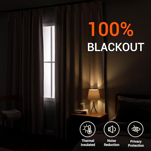 Image of MYSKY HOME Dark Grey Blackout Curtains 84 inches Long Pinch Pleated Curtains for Living Room Bedroom 100% Room Darkening Black Out Window Drapes with Hooks Back Tab, 40 inch Wide per Panel, 2 Pieces