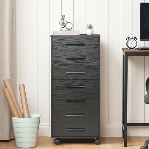 Image of HOOBRO 7-Drawer File Cabinet, Wooden Office Cabinet with Drawers, Mobile Storage Cabinet, for Home Office, Study, Easy Assembly, Black BK07WJ01