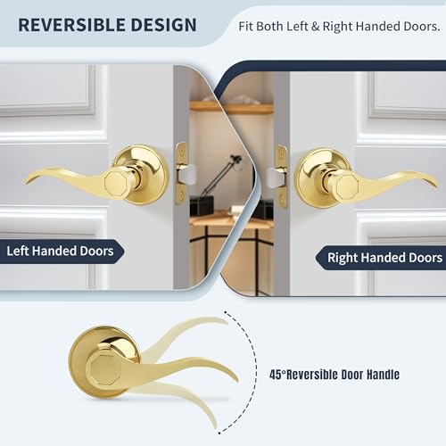 LOQRON Wave Style Door Lever Passage Door Handle, Gold Keyless Interior Lever Reversible for Left/Right Handed for Hallway and Closet with Polished Brass Finish, 1 Pack by LOQRON - Image 9