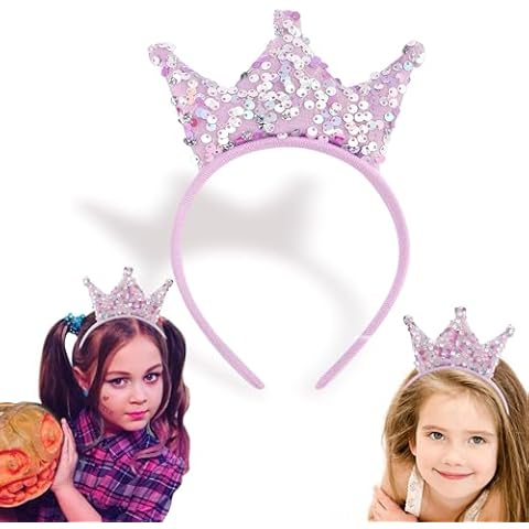 Exacoo Princess Birthday Party Decorations Headbands for Women Hair Accessories for Girls Purple Birthday Crown Tiaras for Women Christmas Halloween Decorations Girls Headbands Sequin Glitter Cover