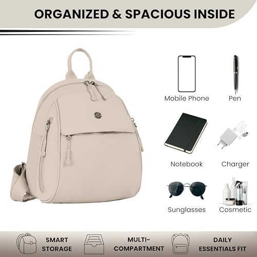 Image of TS WITH TECHSUN Women Mini Backpack | Water-Resistant Compact Bag for Travel, Daily Use & Casual Outings | Fits Only Essentials (L) 26CM X (W) 15CM X (H) 32CM