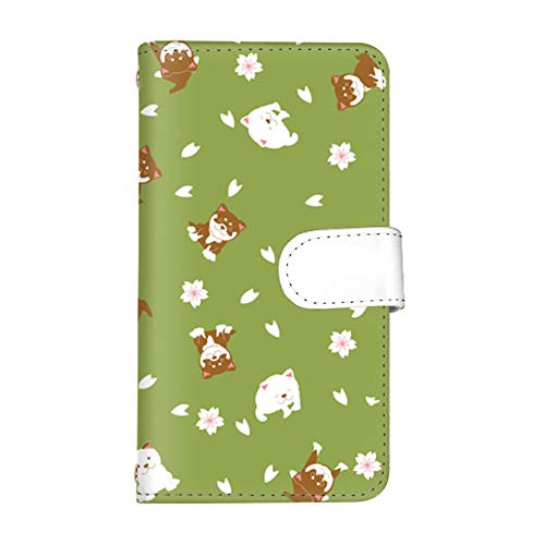 スマQ Galaxy A53 5G SC-53C SCG15 対応 ケース 手帳 すまーとふぉん ケース カードスロット&ミラー あり 和んこ堂 柴犬 桜 パターン 総柄 キャラクター 立てられる ストラップ穴 au SCG15 (グリーン) ami_wa
