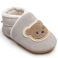 IceUnicorn Krabbelschuhe Baby Winter Lauflernschuhe Baby Gefüttert Lederschuhe Babys Weiche Leder Wildledersohlen Lederpuschen(Grauer Bär P, 12-18 Monate)