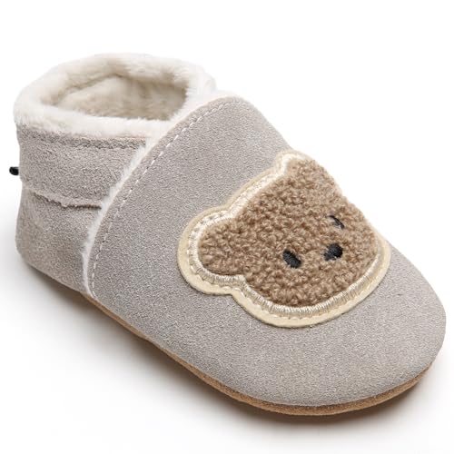 IceUnicorn Krabbelschuhe Baby Winter Lauflernschuhe Baby Gefüttert Lederschuhe Babys Weiche Leder Wildledersohlen Lederpuschen(Grauer Bär P, 12-18 Monate) IceUnicorn Krabbelschuhe Baby Winter Lauflernschuhe Baby Gefüttert Lederschuhe Babys Weiche Leder Wildledersohlen Lederpuschen(Grauer Bär P, 12-18 Monate)