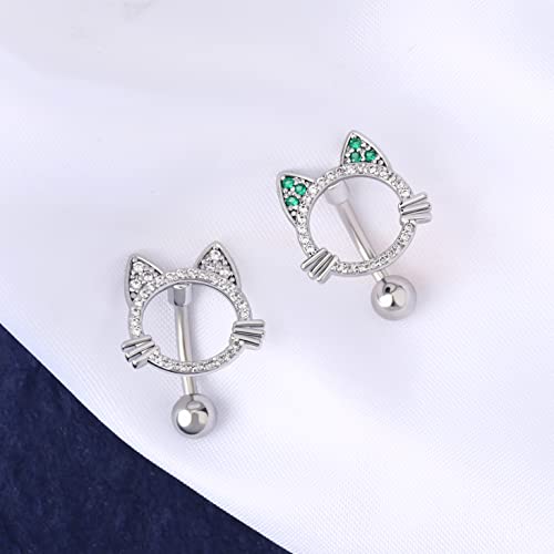 Oufer 14G Reverse Belly Rings, 316L Surgical Steel Belly Button Rings, Cat Designs Paved Shiny Clear Cz Navel Piercing Jewelry For Women And Men #TOP4