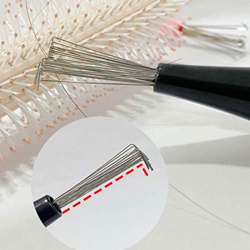 Herramienta de limpieza de cepillo para cabello con mango de madera y púas metálicas 4