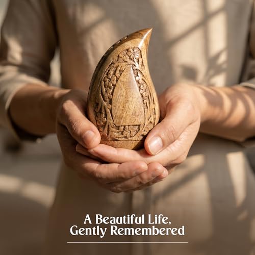 Image of Wooden Teardrop Urns for Human Ashes - 3 Cubic Inches Black Thunderstorm Pattern Cremation Urn, Decorative Keepsake Burial Container for Ashes Adult Male or Female Memorial Display
