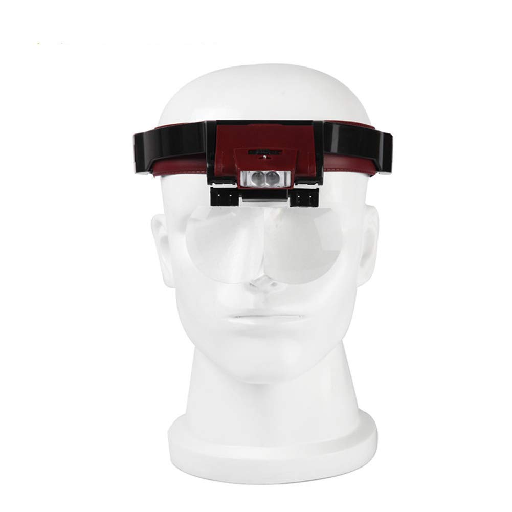 asdchZen Headband Magnifier With 2Led Light,Adjustable Head Circumference,Head-Mounted Handsfree Reading Magnifying Glasses,Jeweler,Watch Loupe 4 Replaceable Lenses