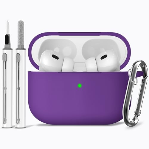 Image of Ljusmicker for AirPods Pro Case Cover with Cleaner Kit,Dark Purple | Silicone Protective Cover for Apple AirPods Pro 2nd /1st Generation Case with Keychain for Women Men,Shockproof