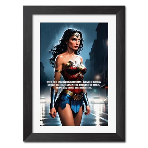Image of TenorArts Wonder Woman Poster with Quotes Comics Photo Frame Painting With Black Wooden Textures (12inches x 9inches)