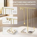 modern T-shaped jewelry rack, jewelry tower, gold metal, square ceramic base decoration display tower, necklace, bracelet, ring storage rack (1-layer ceramic disc) - Image 5
