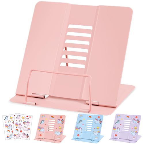 WuGU Buchständer Metall verstellbarer Faltbarer Buchständer kinder Multifunktionales Metall-Lesegestell für Halten von Redeentwürfen Lehrbüchern iPads Rezepten(Rosa)