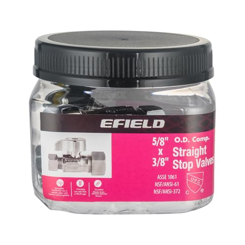 Pro 4-Pack EFIELD Angle Stop Valve 1/2\" Nominal (5/8\" OD) Compression x 3/8\" OD, 1/4-Turn, Heavy-duty, Chrome Plated LF Brass,(VALVE370)