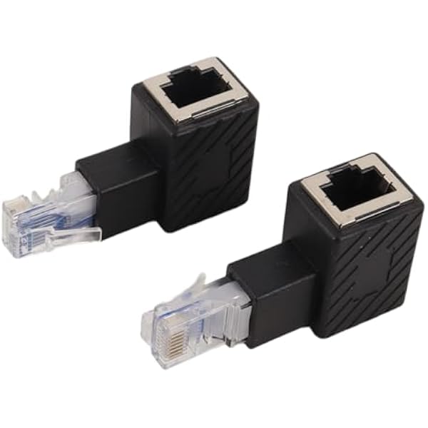 Ludom 2 adaptery Ethernet 90 stopni, szerokopasmowy adapter sieciowy RJ45 męski na żeński, ekranowany, złącze sieciowe (kąt prawy i lewy)