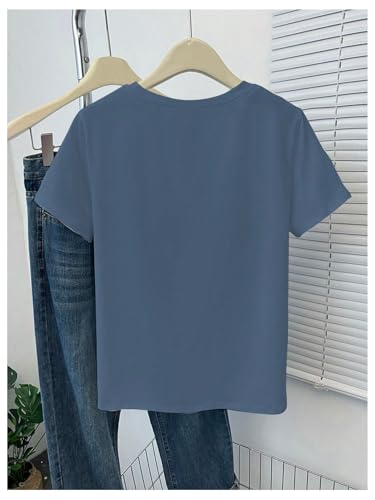 Image of RoseSeek Women's Cute Embroidered Tops Crew Neck Short Sleeve T Shirts Casual Going Out Tops
